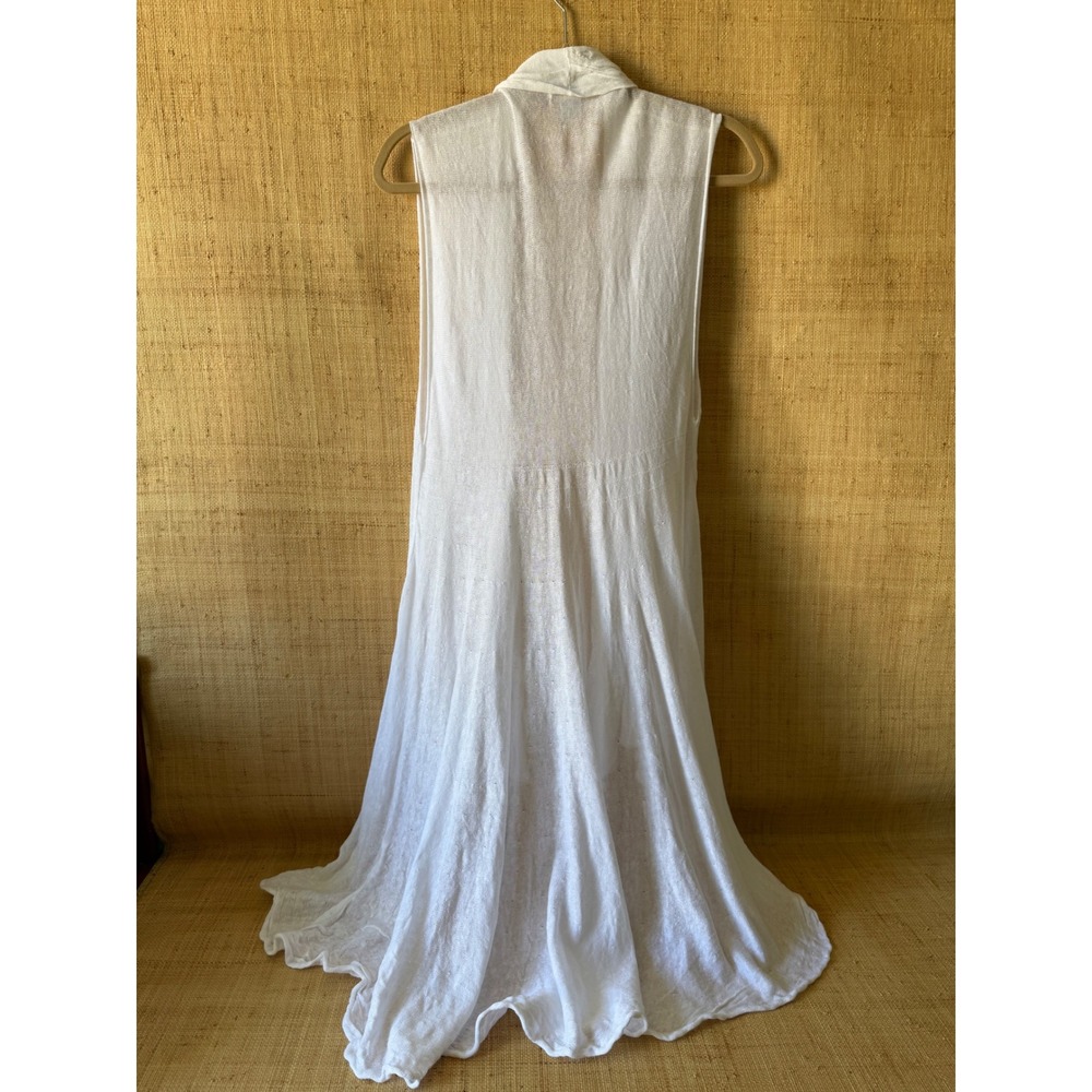 Avalin White 100% Linen Sleeveless Open Front Longline Flared Knit Vest Large - Picture 2 of 6